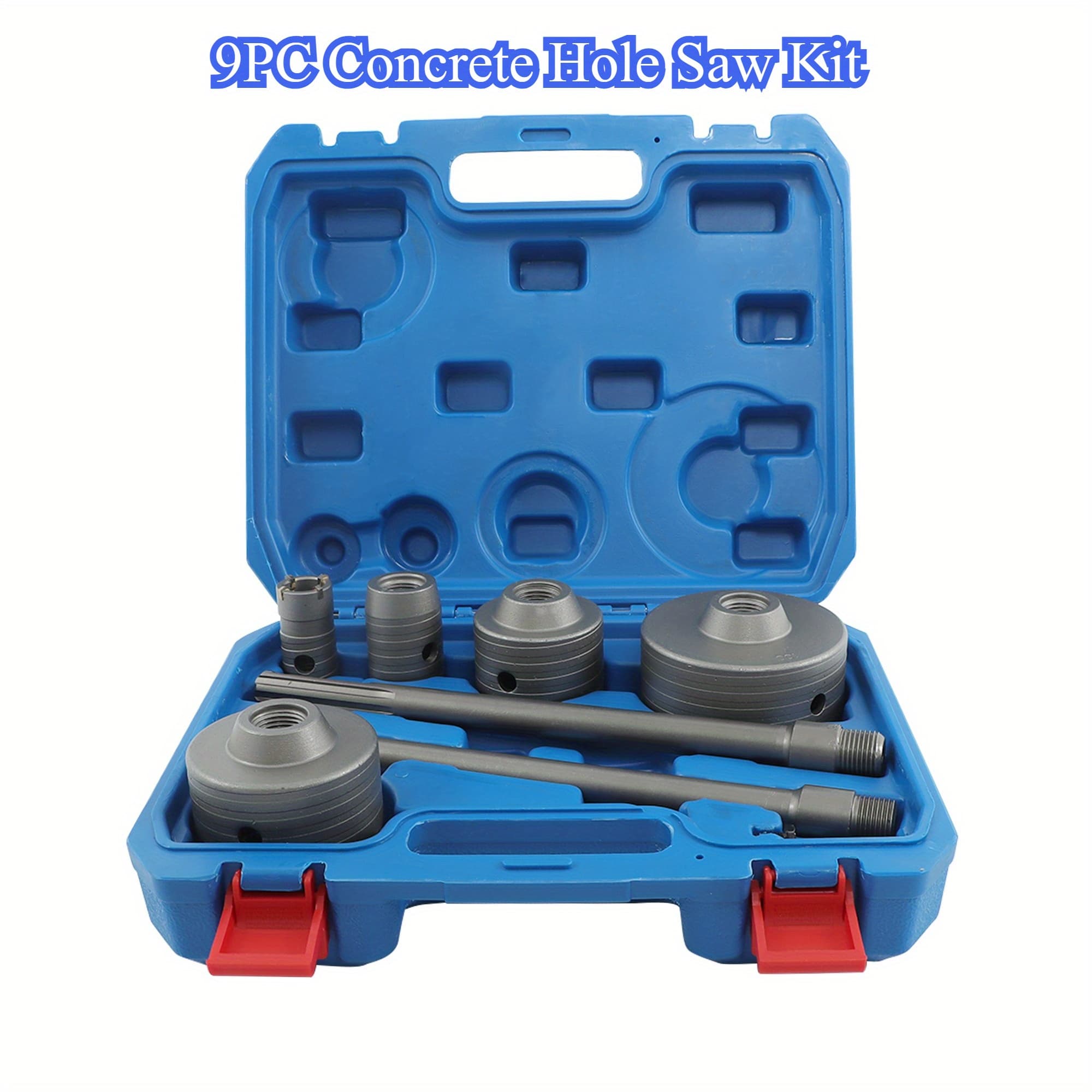 TEMU 9pcs Concrete Kit 30/ 40/ 65/ 80/ 100mm Diamond Drilling Saw Compatible With Sds Plus Hammer (including 2 Drill Bits 2 Connecting Rods Storage Box)