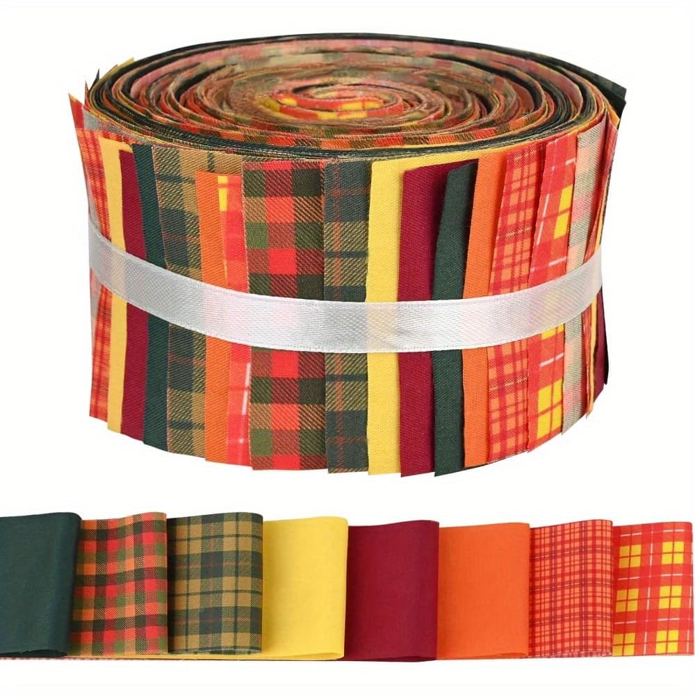 TEMU 40pcs Pre-cut Fall Plaid Fabric Set With Multicolor Geometric Patterns - Quilt Kits, Diy Doll Clothing & Sewing Supplies, Compatible With Doll Clothing Crafting ()