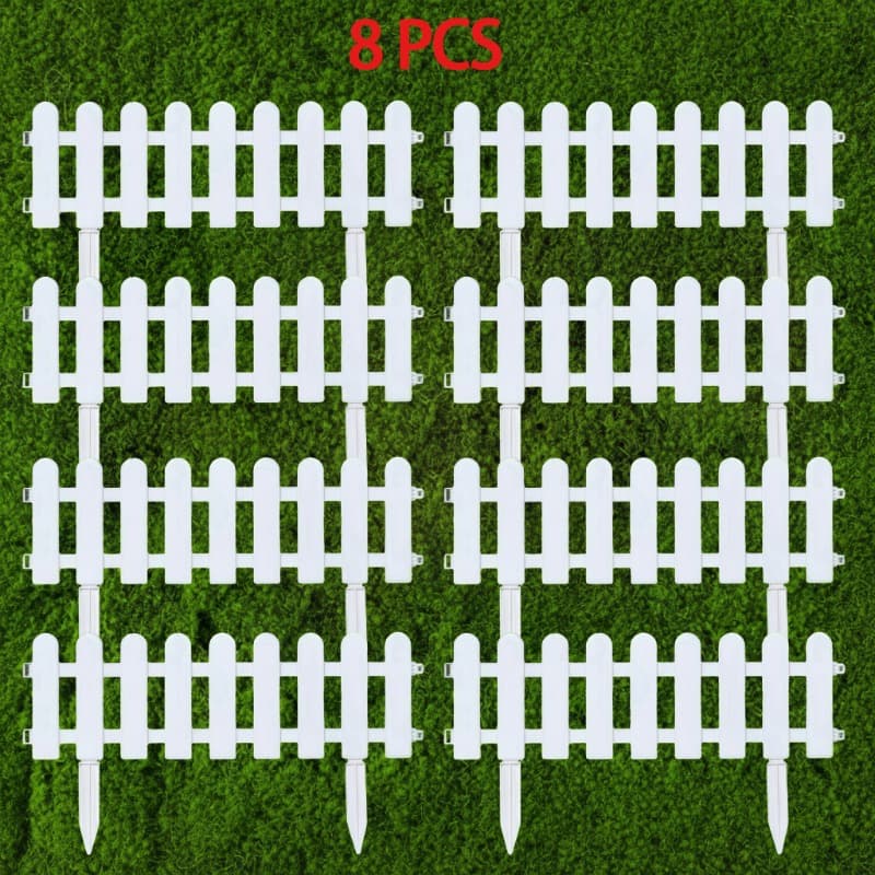 TEMU 【3d】 [3d] Brown/white Plastic Garden Fence With 8pcs, Picket Fence Edgings For Lawn, Flowerbeds, Plant Borders, Decorative Yard