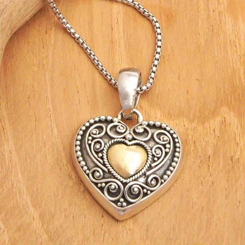 TEMU Vintage Bohemian Love Heart Pendant Necklace Christmas Thanksgiving Halloween Gift Birthday Holiday Jewelry Anniversary Party Gift