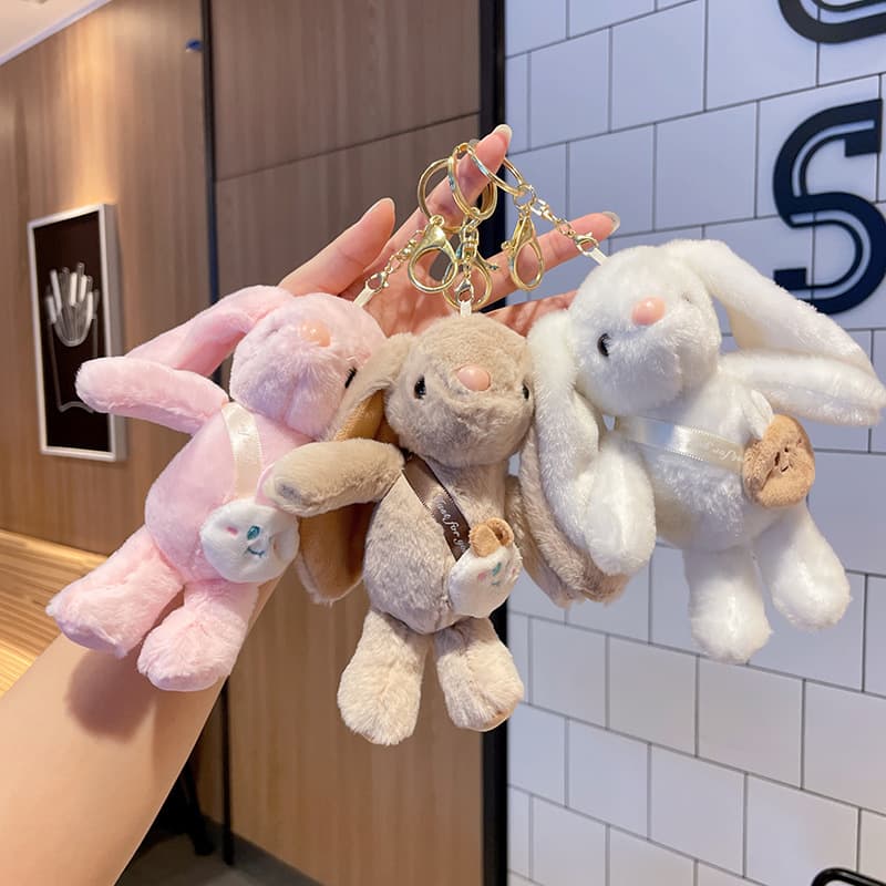 TEMU 3pcs Cute Rabbit Plush Keychain Pendant - Soft Rabbit Doll With Fluffy Ears, Animal Pendant Gift, Suitable For Backpacks And Key Additions (chinese Name For International Use)