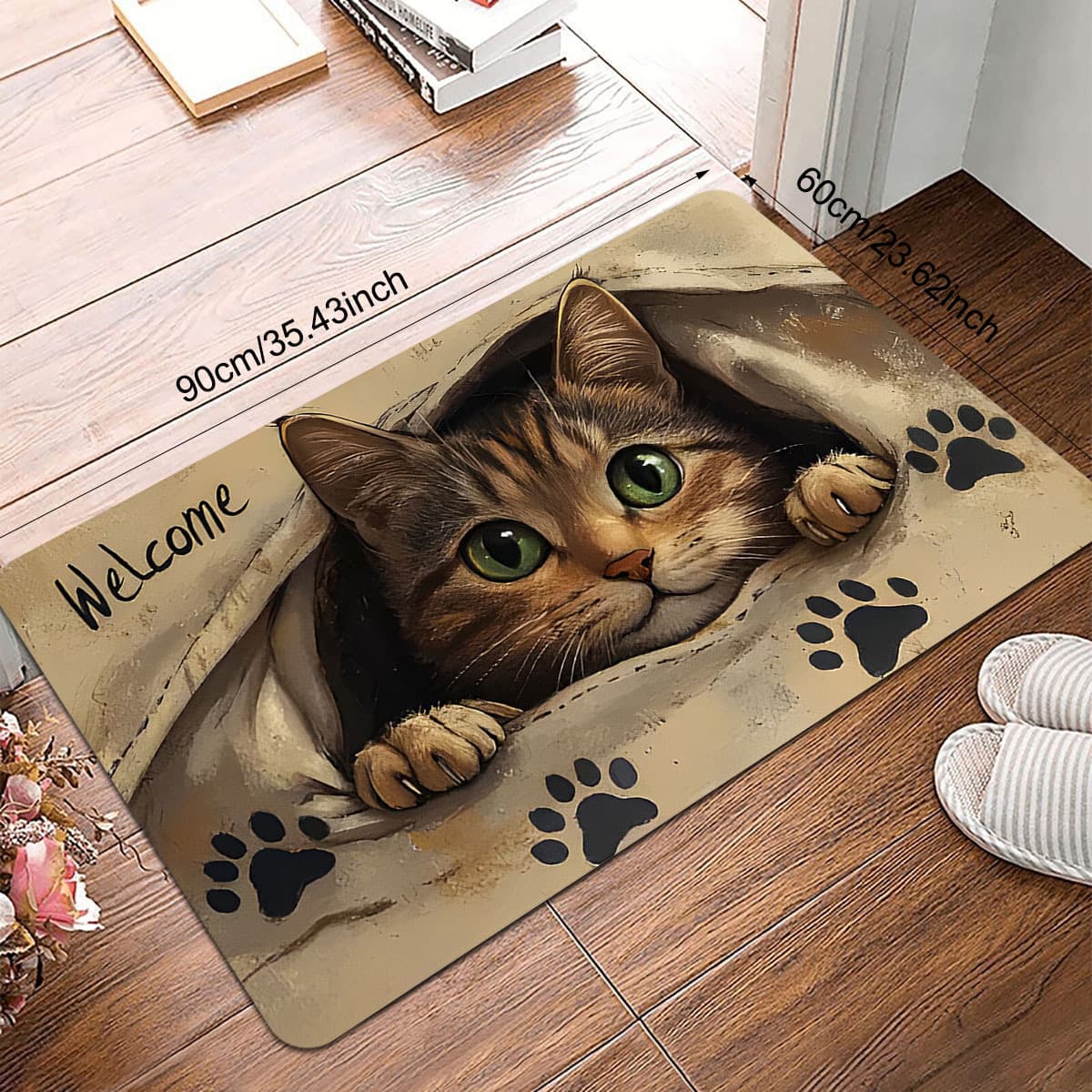 TEMU 1pc Welcome Cat Mat, Lightweight Rectangular Area Mat For , Porch, Garden, Laundry Room, Bathroom - Suitable For Christmas, Easter, Thanksgiving, Valentine's Day, And Graduation Ceremonies