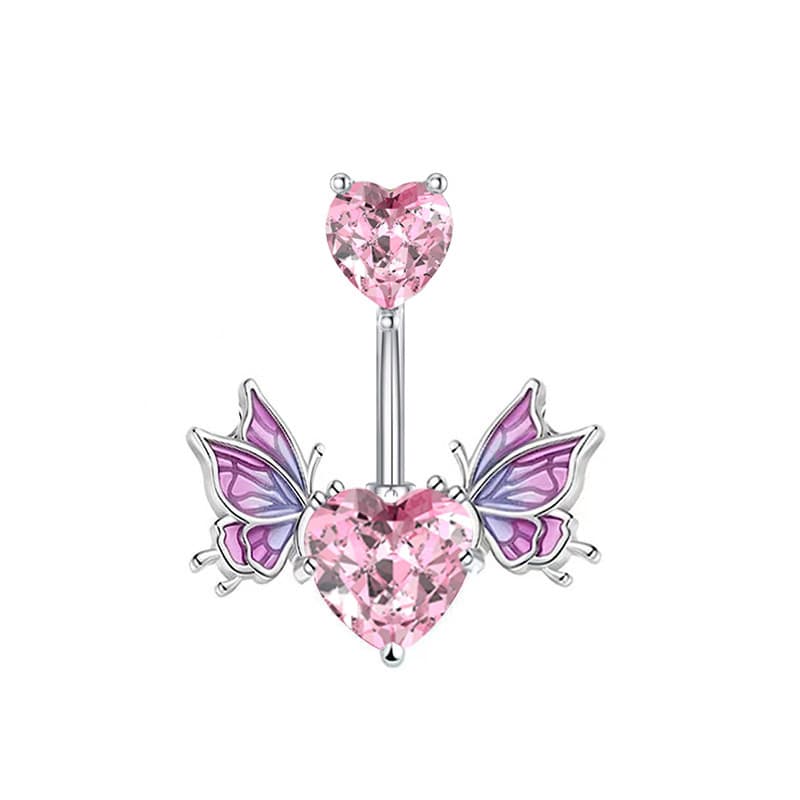 TEMU Sparkling Rings For Women - Assorted Designs With Gemstones, Butterflies, - Stainless Steel Belly Button Jewelry For Casual Attire & Parties, Party Accessories, Gothic Style, Durable Belly Rings