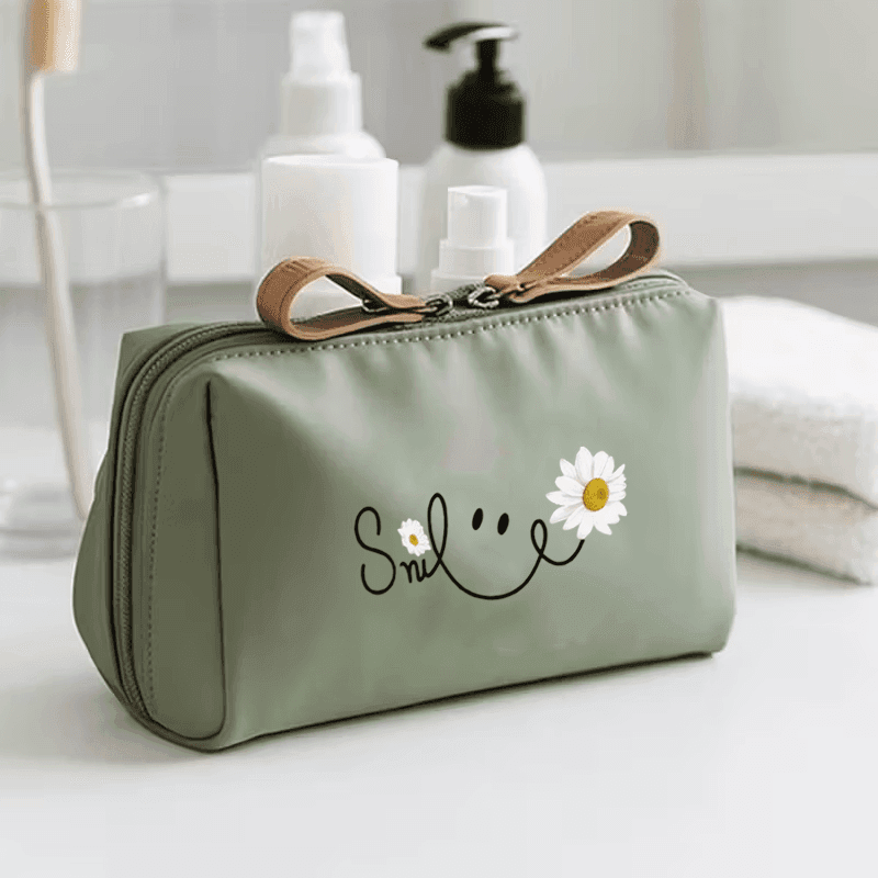 TEMU Print Portable Makeup Bag, Large Capacity Multi-functional Toiletry Organizer, High Quality And Wear-resistant Nylon Travel Pouch With Built-in Compartments, Simple And Cute Toiletry Bag