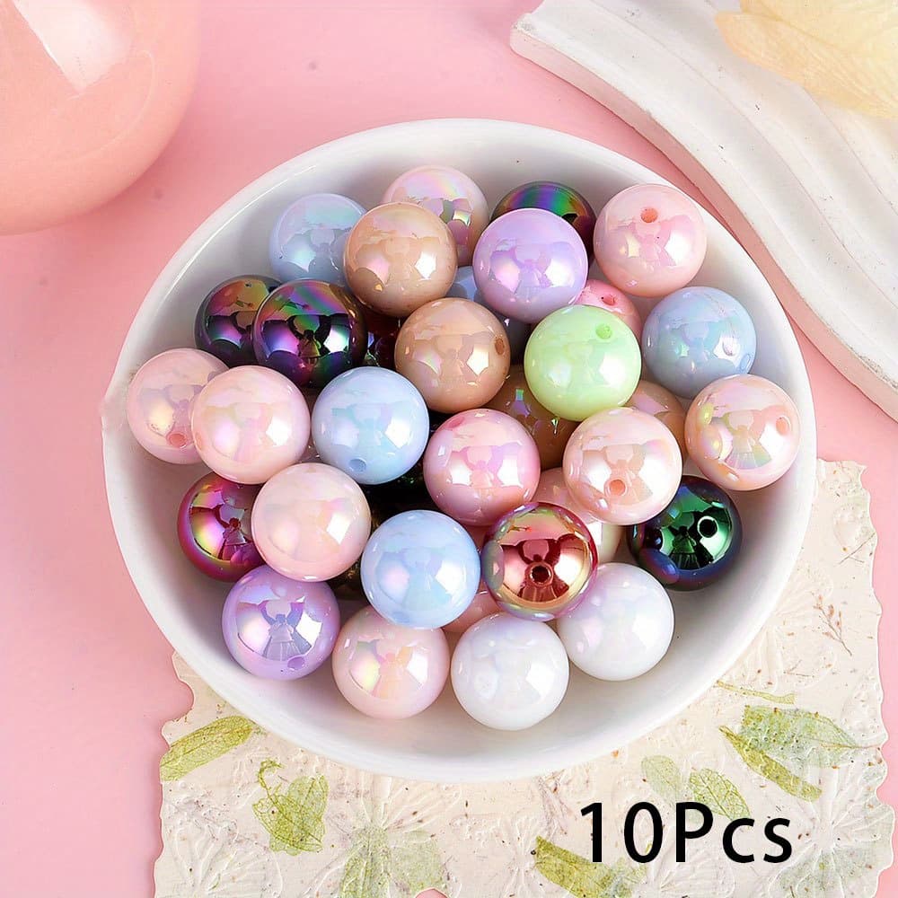 TEMU 10pcs Colorful Acrylic Uv20mm Round Bead , Diy Pen Bead Colored Block Shaped Bubble Gum Beads, With Circular Gasket, Extension Chain, Pen Bag , Bead String Bracelet, Necklace Jewelry Production