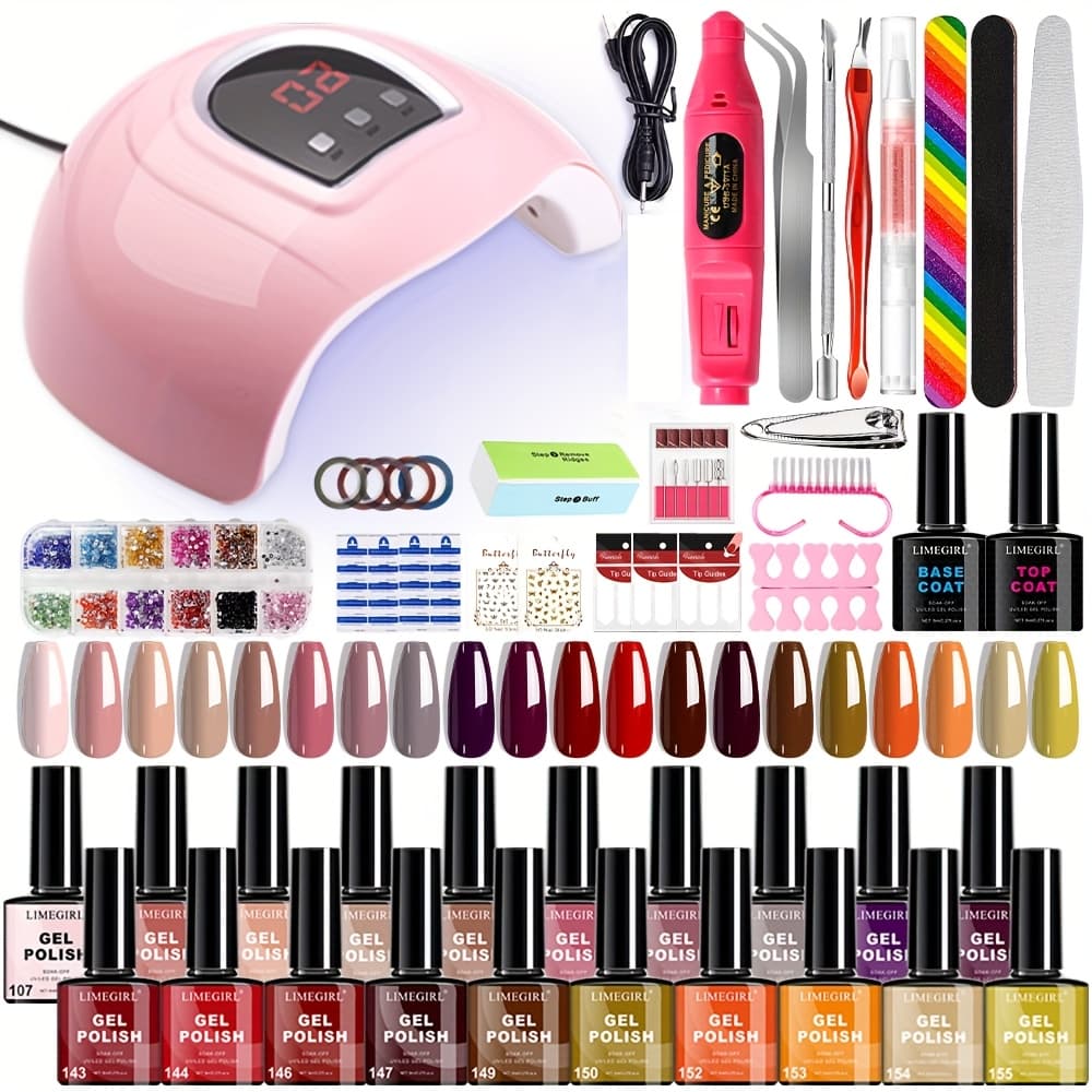 TEMU Led Light Nail Polish Suit, 20 Color Gel Nail Polish Suit, Including Primer & Quick Dry, Soak Gel Nail Suit, Nail Gel Curing Light Nail Art Tools Getting , Nail Diy Decoration In , Gift For Women