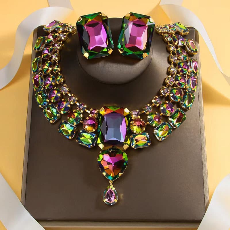 TEMU 3pcs, Exaggerated Synthetic Zirconia Inlaid Heart-shaped Necklace, Necklace Accessories, High-end Jewelry, Exaggerated Synthetic Zirconia Inlaid Rectangular Earrings