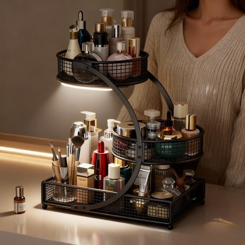 TEMU -tiered Painted Organizer Featuring A Round Basket, Treated To Resist Rust, Designed To For Storing Cosmetics Like Lipsticks, Perfumes, And Skincare Items - A Perfect Gift For Women And Girls