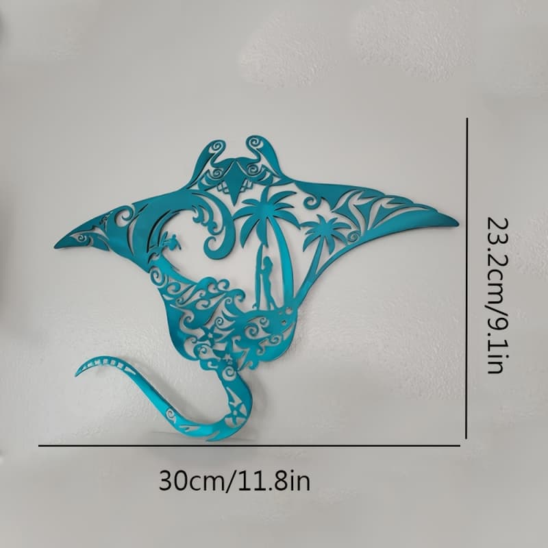 TEMU 1pc Teal Wall Sculptures - Tribal Coastal Decor With Palm Tree, Wave & Surfer Silhouette, Tropical Ocean Wall Art For Living Room, Patio, Gift