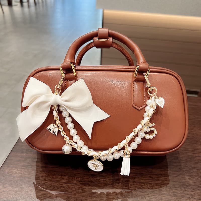 TEMU Fashion Handbag Chain Decoration, High-end Bow Accessory, Versatile Pearl Bag Pendant Ornament For Women