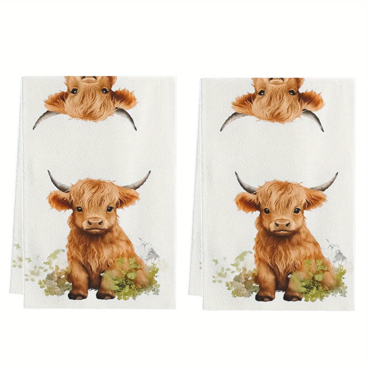 TEMU 2pcs Farmhouse Cattle Kitchen Towel Set, 100% Ultra Fine Fibre, Soft Machine Washable, Kitchen Decor , Dish Towels, Bathroom Hand Towels, Tea Towels, Perfect Gift For Outdoor Decor And Gifting
