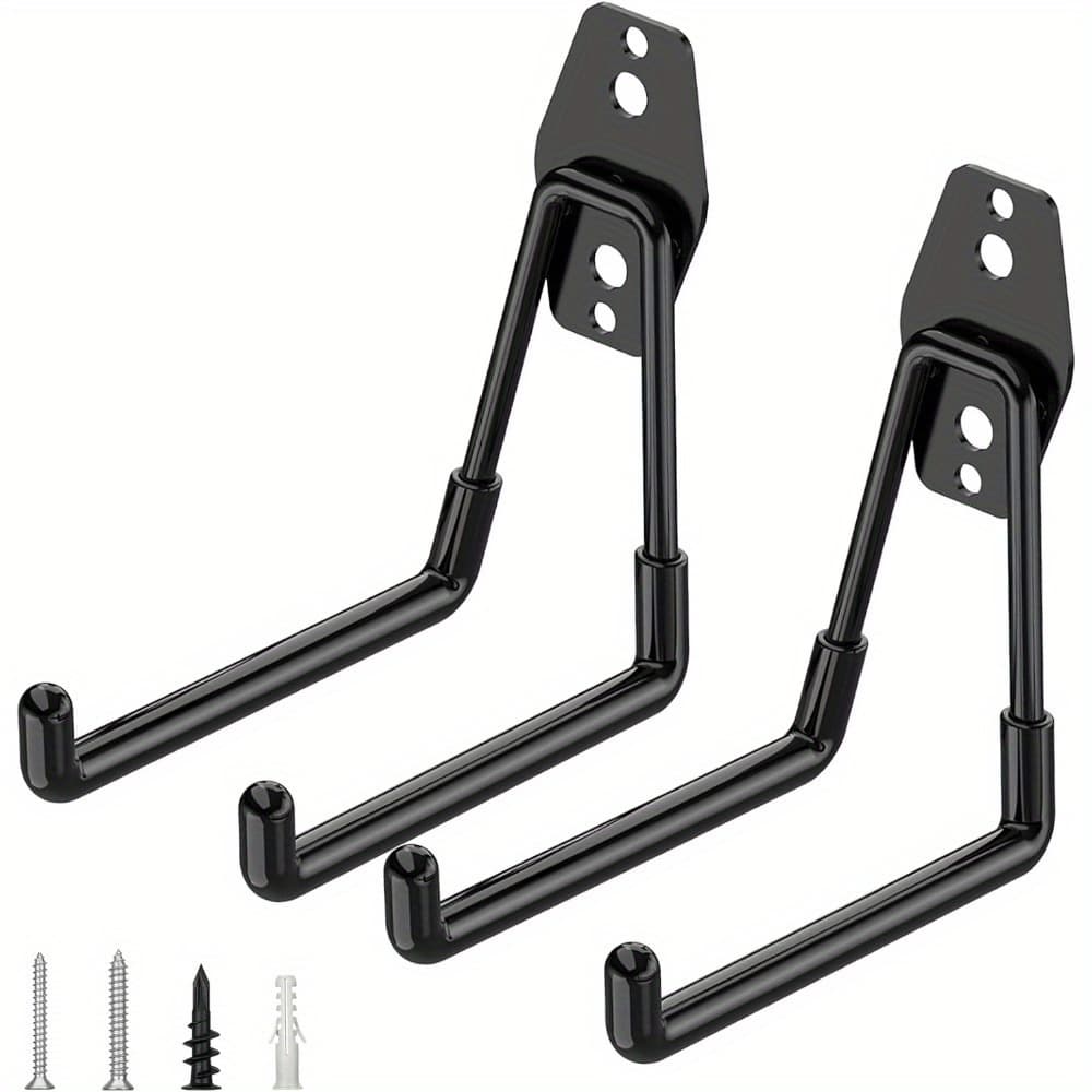 TEMU 1 Pack Heavy Duty Garage Hooks, Iron Utility Wall Storage Hooks, Wall Mount Hanger Organizer For Ladders, Bikes, Tools, Bulky Items (black)