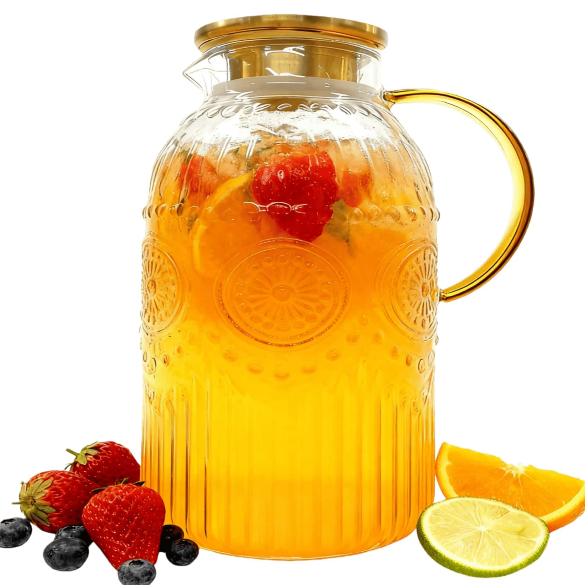 TEMU Glass Pitcher With Lid, 1 Gallon/128oz Vintage Water Pitcher, Water Carafe For Cold Brew, Coffee, Lemonade, Iced Tea, Beverage, Heat Resistant Water Glass Jug 1pack
