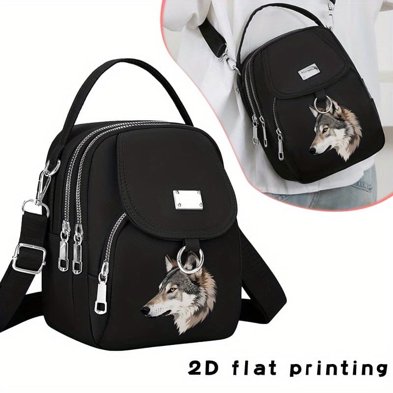 TEMU 2d Flat Printing 1pc Wolf 2 Pattern Women's Shoulder Bag Daily Bag Handbag Messenger Bag, Go A Single Shoulder Messenger -match Neutral Bag, Position