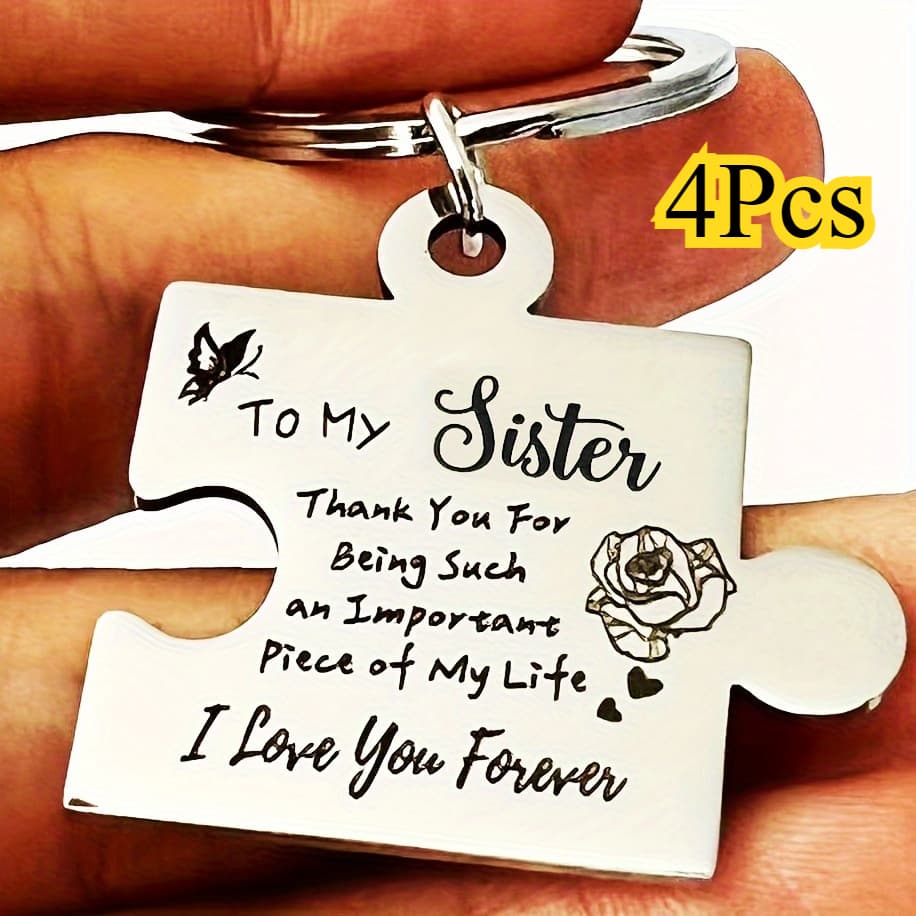 TEMU 4pcs "to My Sister" Keychain, Stainless Steel Wallet Accessories, Car Key Accessories, Suitable For: Birthdays, Christmas, Halloween, Parties As A Romantic Gift For Your Sister, Cute Keychain