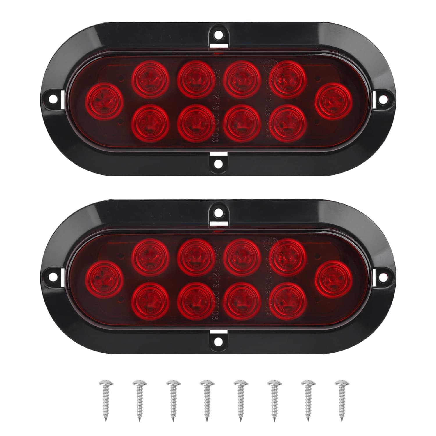 TEMU 2pcs 10 Led Trailer /turn/tail Brake Lights 6" Oval Flush Mount Red