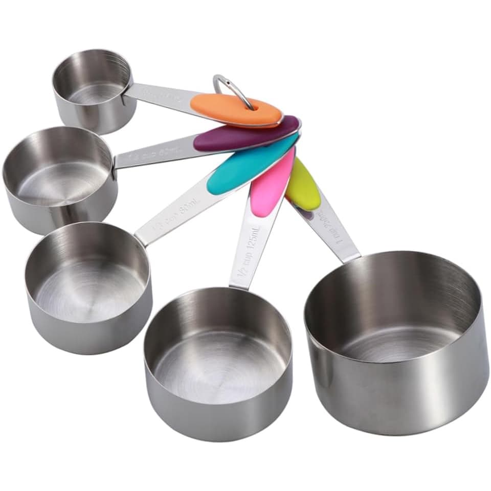 TEMU Set Of 5 Stackable Measuring Cups For Convenient Storage, From Stainless Steel, Suitable For Measuring Dry And Liquid Ingredients, Ideal For Baking, Kitchen Essentials, Holiday Use