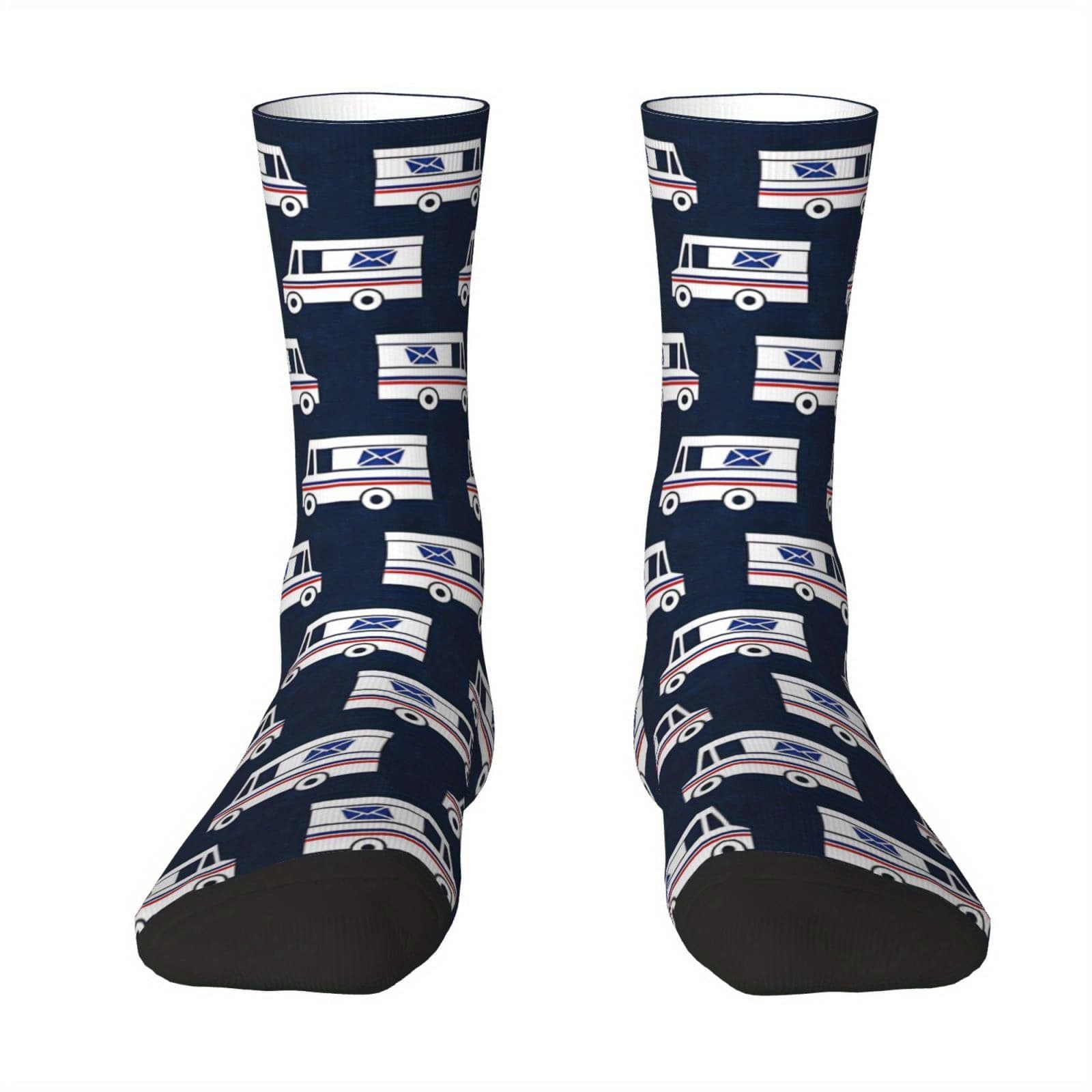 TEMU 1 Pair Of Blue Novelty Socks With Cartoon Design, Digital Printing - Polyester 95.-nylon 5., Machine Washable, Ideal For Home, Outdoor, Sports, And Gifts