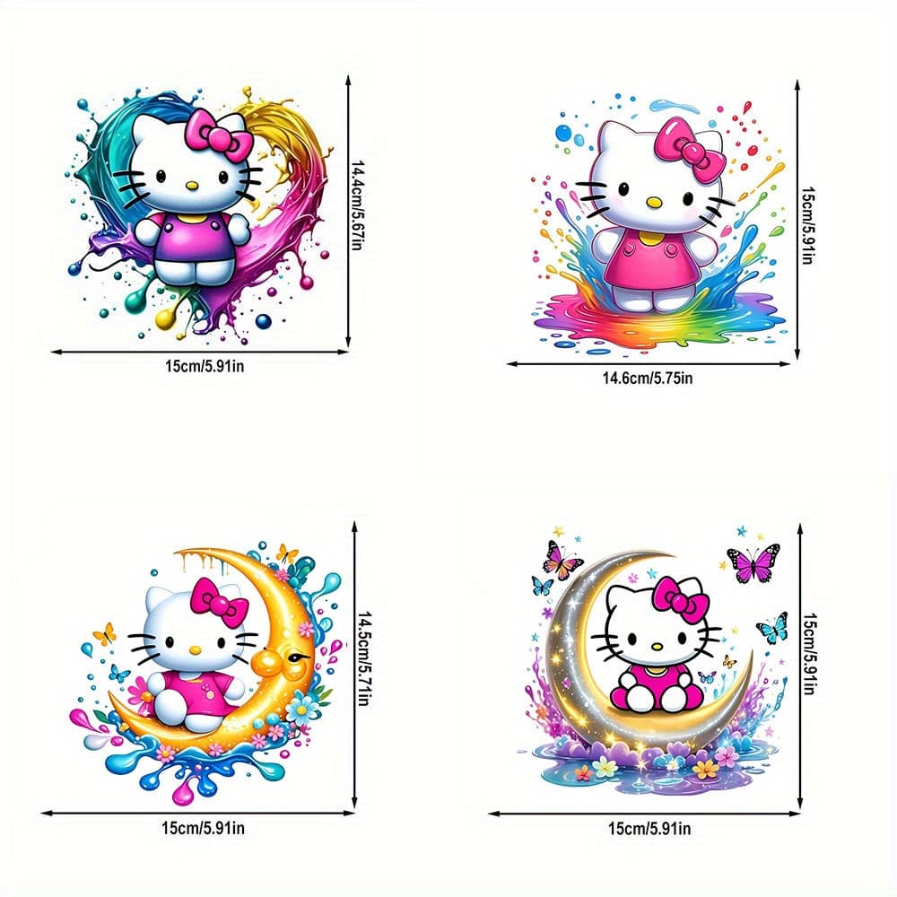 TEMU 4pcs Hello Kitty Iron-on Heat Transfer Stickers Cartoon Decal Patches For T-shirt, Pillow Cover Decals, Washable Heat Transfer Stickers, T-shirt Decoration Gift(clothes Not Included)