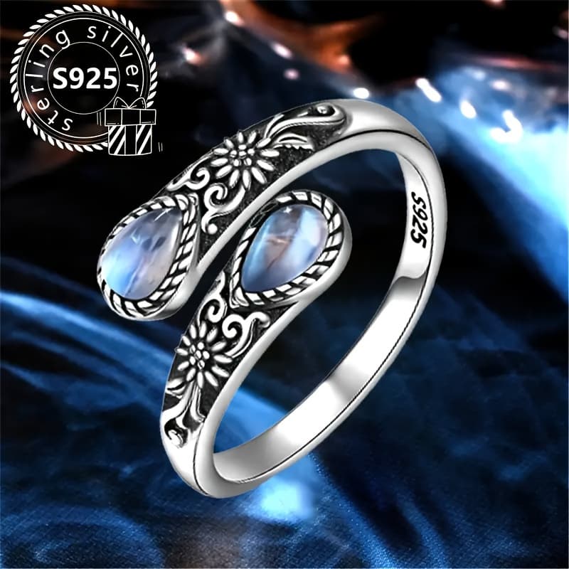 TEMU 925 Silver Inlaid Ring, Victorian Retro Style, Adjustable Thumb Ornament, Bohemian Holiday Theme, Silvery Plating Craft, Women' Daily Wear And Gift Fashion Additions