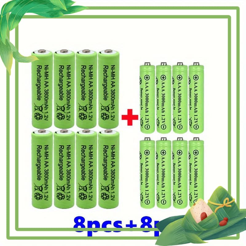 TEMU 8+8/ 16+16 Aa+aaa 1.2v Rechargeable Battery Set, 3800mah+3000mah Long-lasting Power For Toys, Clocks, Garden Landscaping Outdoor Solar Lights String Lights