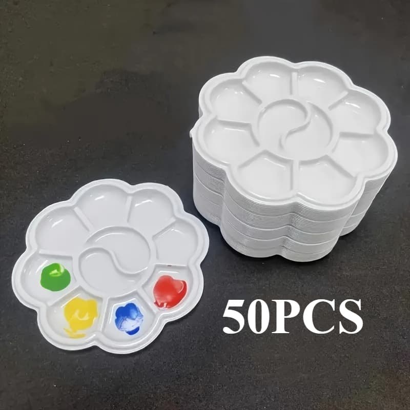 TEMU 50pcs Mini Flower-shaped Palettes For Watercolor, Acrylic And Gouache Paint Mixing