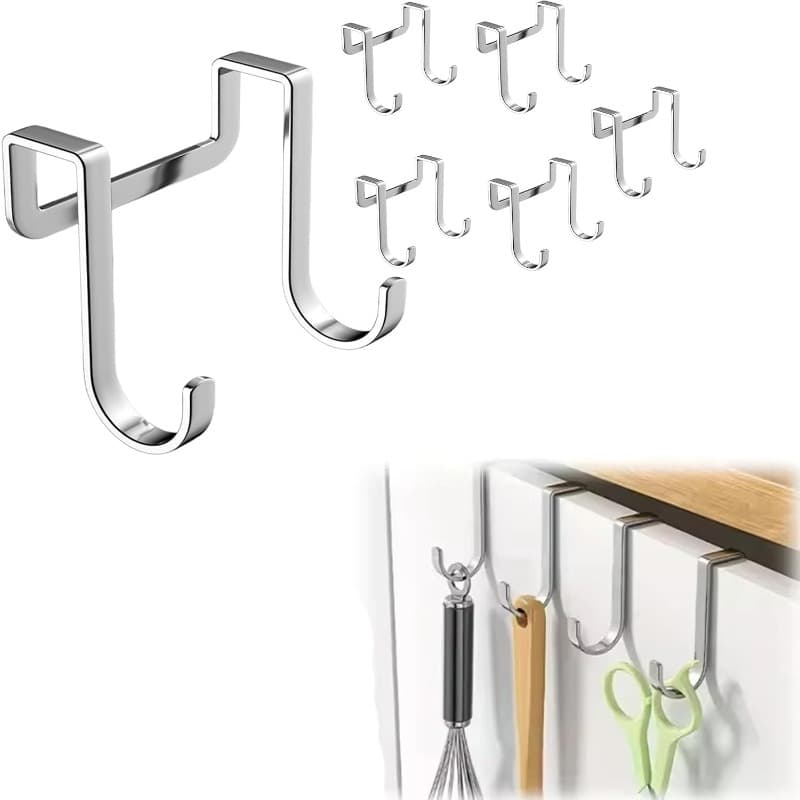 TEMU 6 Pack - Over Door Hooks | Stainless Steel Cabinet Hooks For Hanging Mugs, Cups, Utensils | Cupboard Door Organizer & Under Sink Door Organizer Kitchen Storage Cabinet, Kitchen Accessories