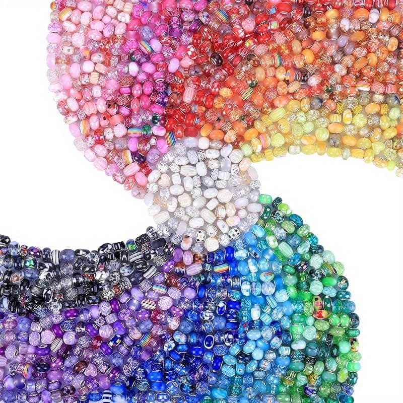 TEMU 260pcs Vibrant Glass Beads & Rhinestones Mix - Assorted Colors With Large Hole Spacer Beads For Making, Crafting Earrings, Bracelets, And Necklaces, Beads For Jewelry Making