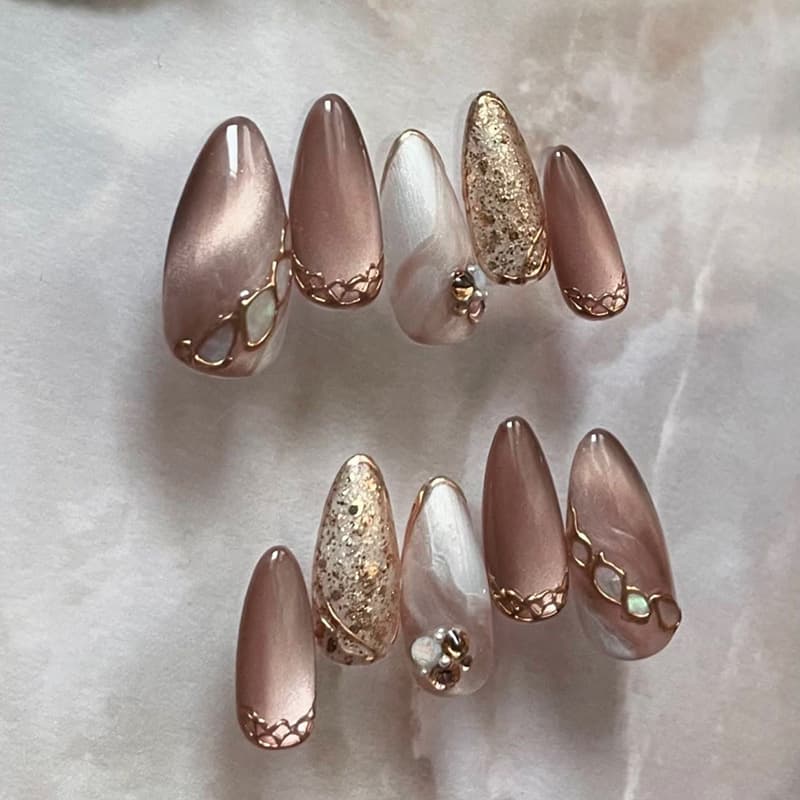 TEMU Brown Ombre Cat Eye Fine Glitter Romantic Autumn And Winter 3d Metal Atmosphere Nail Stickers, Set Of 24pcs