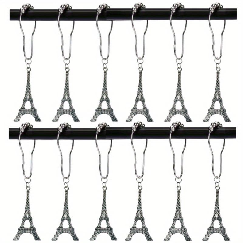 TEMU Set Of 12 Shower Curtain Hooks Parisian Paris France Shabby Theme Home Shower Curtain Rings Decor Accessories Bathroom Rustproof