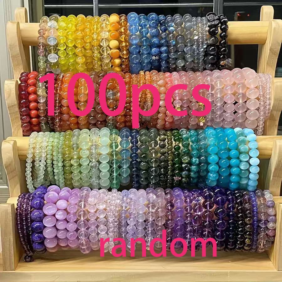 TEMU 100pcs Color Random Women's Boho Stone Bead Bracelet Set - 8mm Elastic Stretch Wristbands, Random Multicolor Stackable Jewelry, Summer Beach Daily Valentine's Day Party Gifts Accessories