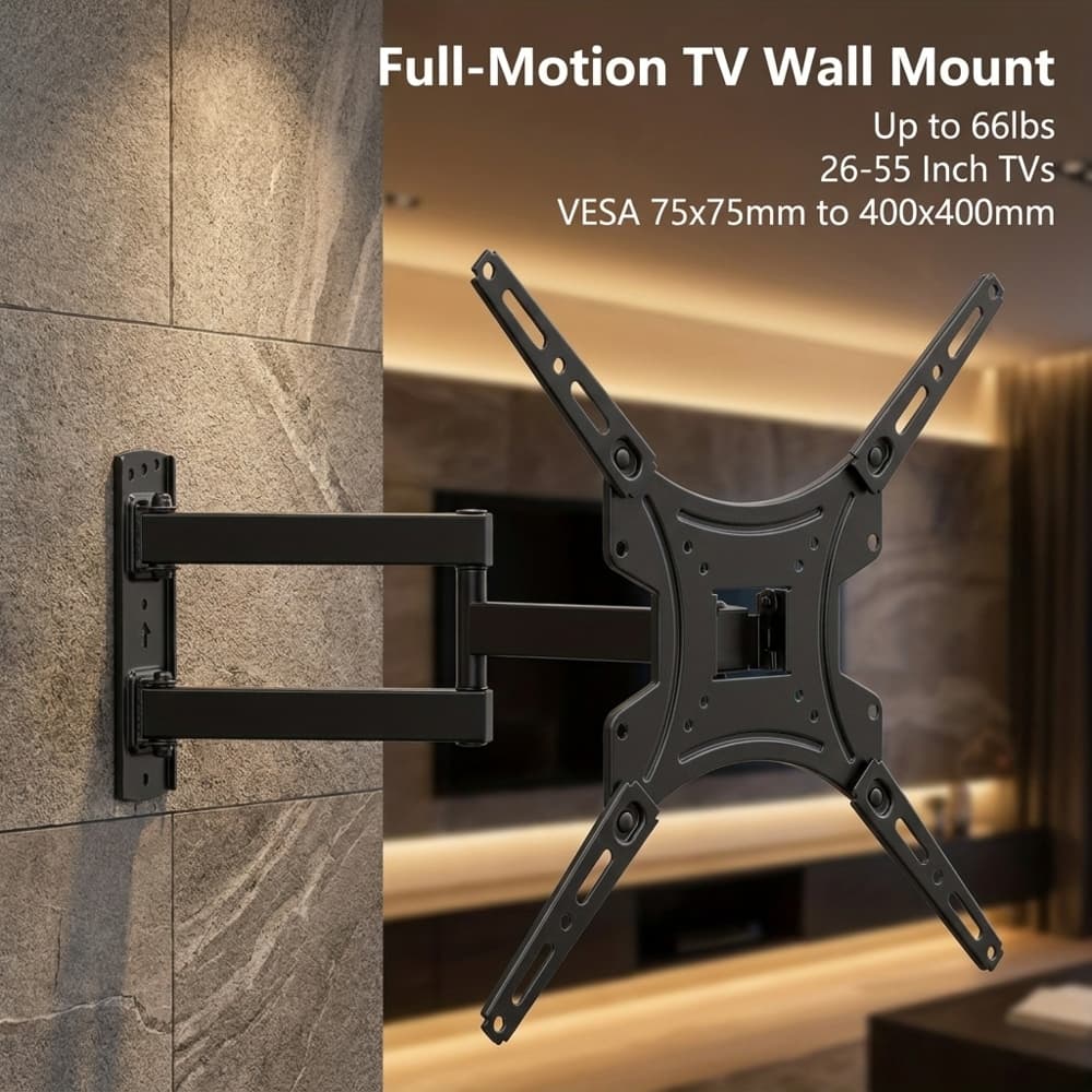 TEMU Tv Wall Mount Bracket With Articulating , Swivel, Tilt, Extension For 26-55 Inch Tvs, Supports Up To 66 Lbs, Vesa 75x75mm To 400x400mm, Durable Adjustable Mount