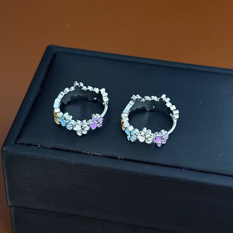 TEMU 1 Pair S925 Sterling Silvery Women's Earrings - Cute Colorful Resin Paw Print Hoops With Heart-shaped Paws, Elegant Everyday & Party Jewelry For Women