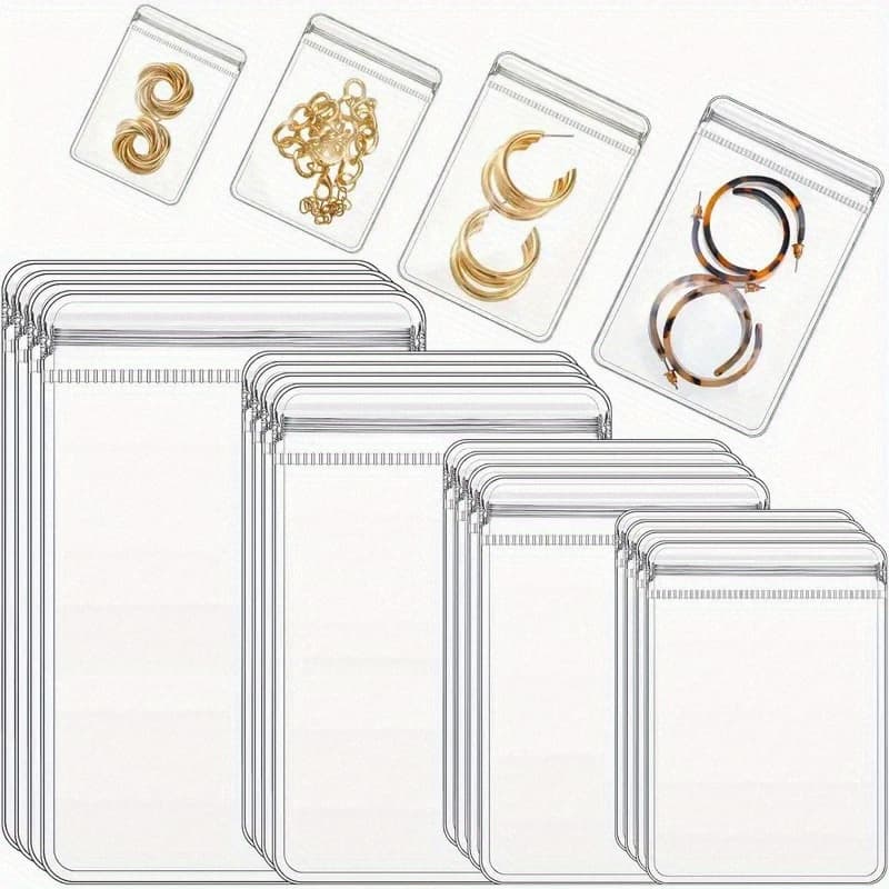 TEMU 200pack Clear Plastic Jewelry Bags Pvc Pouches For Earrings Necklaces Rings Antitarnish Multipurpose Rectangle Tabletop Mounting Small Zipper Storage Bags Jewelry Rolls, Jewelry Rolls
