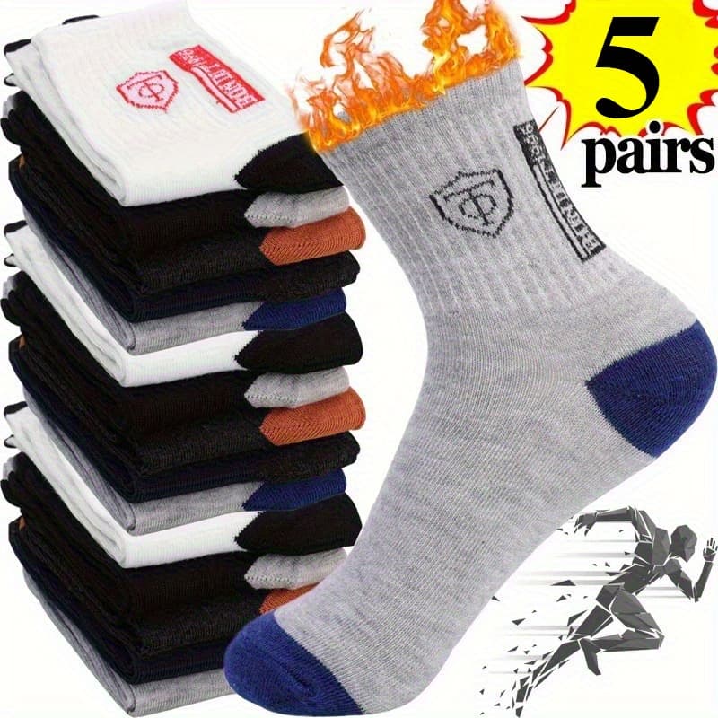 TEMU 5 Pairs Men's Athletic Crew Socks - Breathable, Moisture-wicking With Shield & For Sports, Soccer, Running & Business Casual Wear