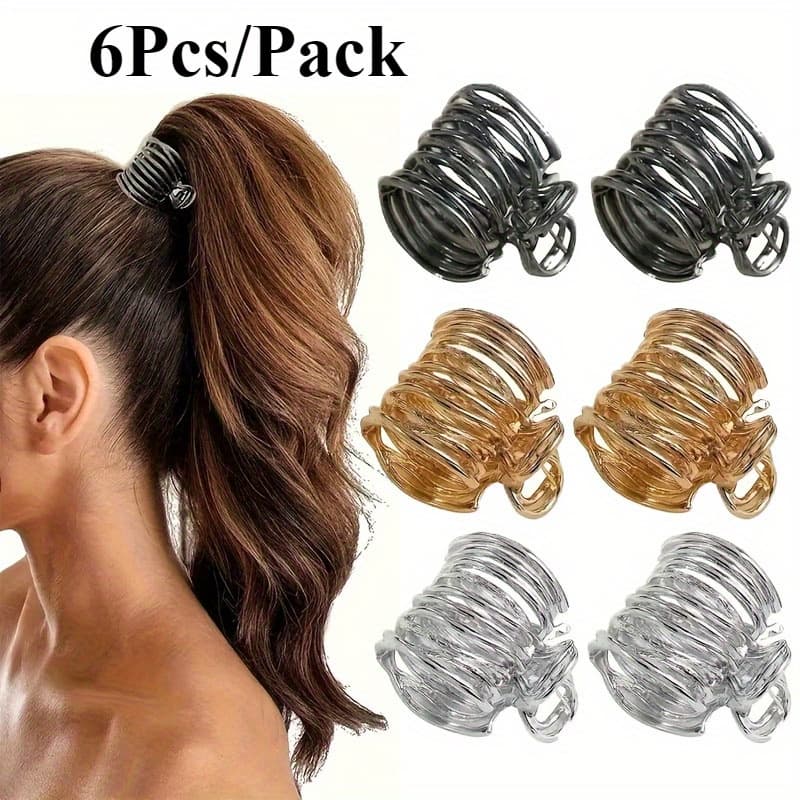 TEMU 6pcs/ Pack Women's Minimalist And Fashionable Metal High Ponytail Fixed Artifact Hair Clip, Punk Style Hollowed Out High-end Hair Accessory Set