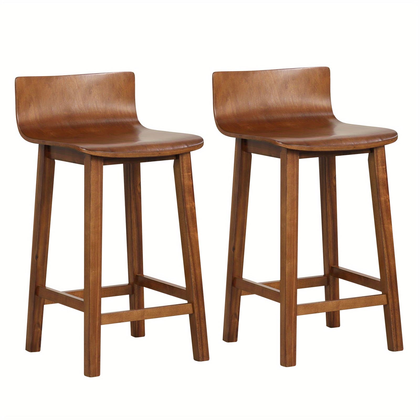 TEMU Lifezeal 24.5" Wood Bar Stools Set Of 2 With Solid Back & Seat Mid Century Bar Chairs