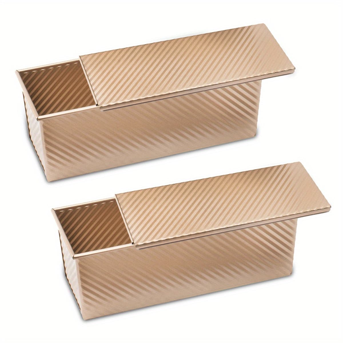 TEMU 2pcs Heavy-duty Carbon Steel Pullman Bread Pan Set With Lids - Baking Sheets (13x4 Inch) For Homemade Bread, Durable Commercial & Baker Pans, & Cleaning, Rustproof For Baking