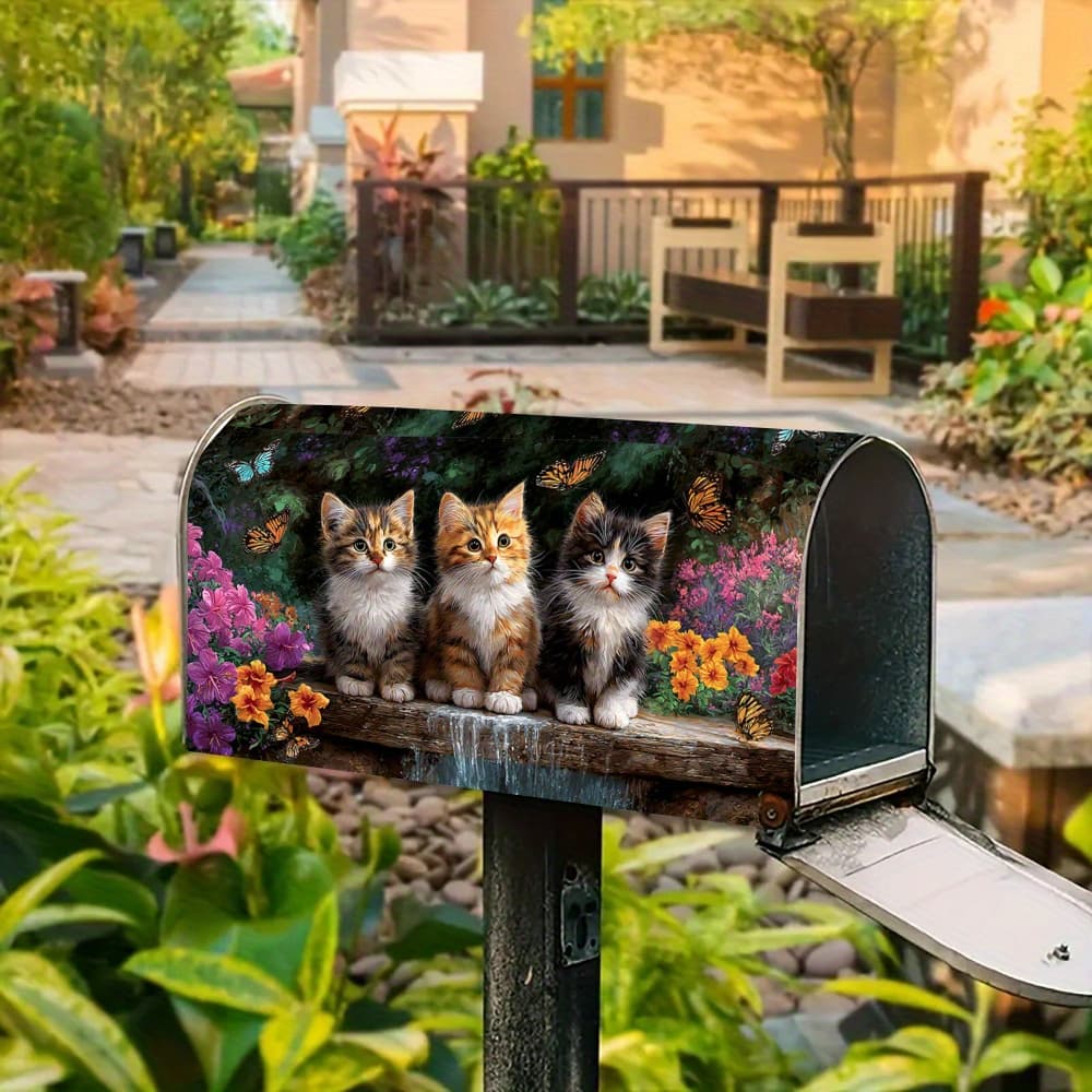 TEMU 1pc Magnetic Mailbox Cover Suitable For , Outdoor Mailbox Cover With Cute Kitten Flower, Magnetic Base For Installation, Suitable For Courtyard Home Decoration Gift For Post Box