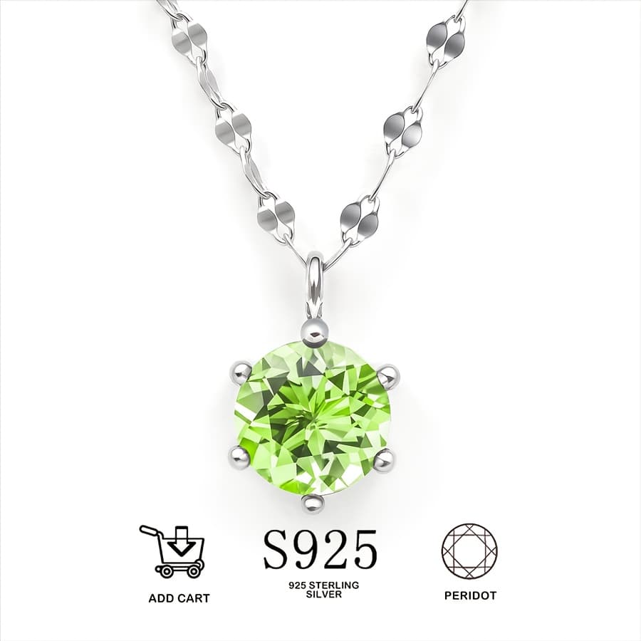 TEMU Natural Peridot S925 Silver Pendant Necklace, Inlaid With 0.8 Carat Round Natural Peridot, Women's Style, Gorgeous And Elegant Style, Lightweight And Perfect Daily Accessory, Gift For