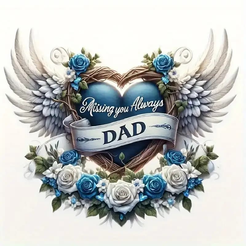 TEMU 7-inch " Dad" Memorial Decoration - Heart Wreath With Blue Roses, Self-adhesive Vinyl Sticker, Perfect For Father's Day, Birthdays, Funerals - Car, Laptop, Window, Wall, Motorcycle, Design