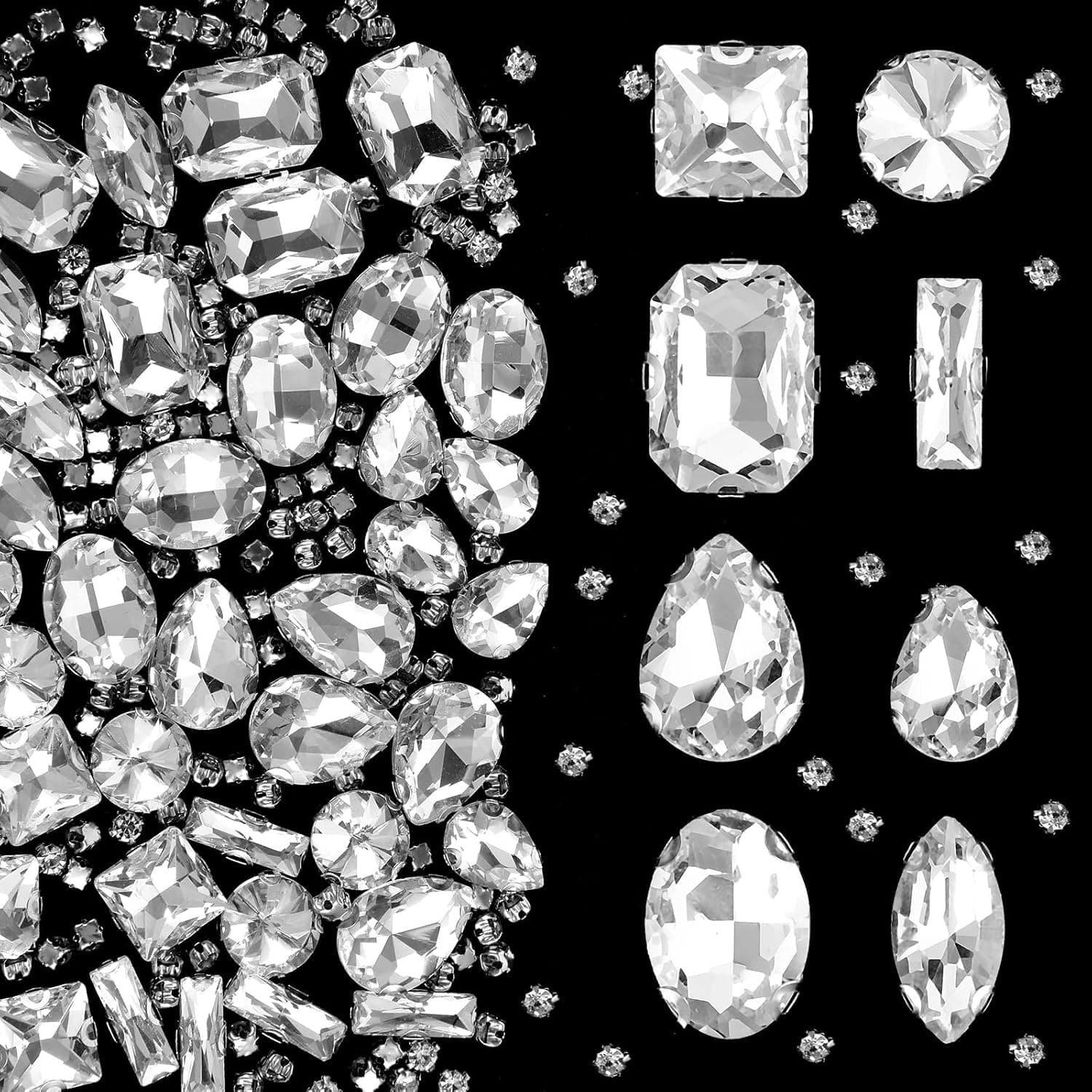 TEMU 300pcs Glass Rhinestones Flat Mixed Shape Rhinestones Clear Flat Back Rhinestones For Clothes Shoes Diy Crafts