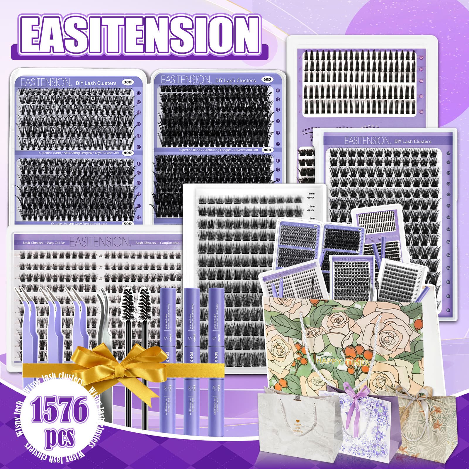 TEMU Lash Clusters Gift Set, Self Adhesive Lash Clusters 30d100d Fluffy Lashes, Soft Natural Lashes With Gift Bags & Adhesive, Long-lasting 24h Eyelashes, Perfect Prom Season For Her,