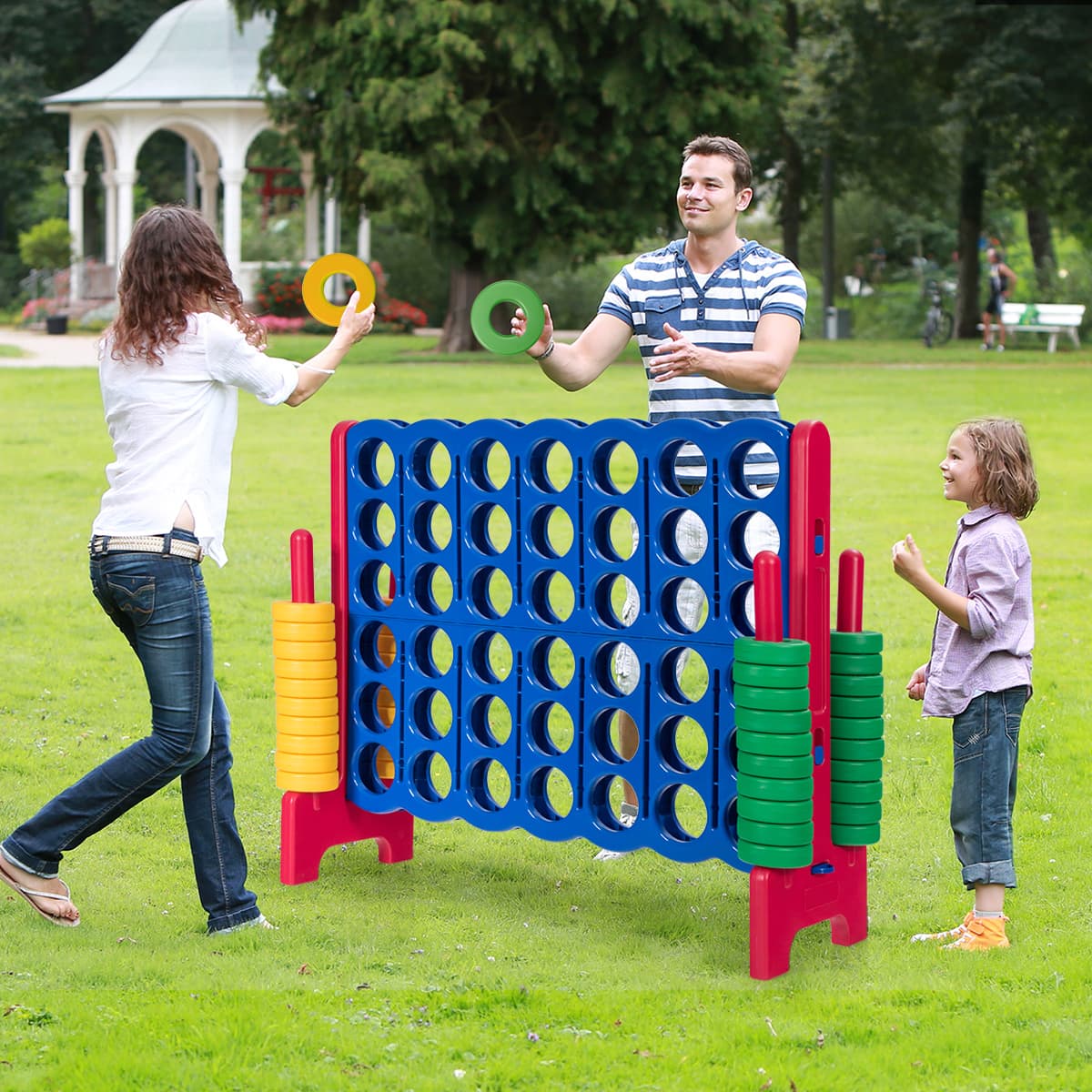 TEMU Jumbo 4-in-a-row Game Set, Giant 4-to-score Game, 42 Colored Rings, 2 Reset Levers, Portable Board Game For Kids And Adults, Indoor And Outdoor Game