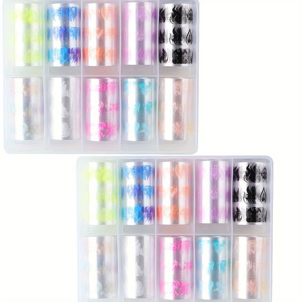 TEMU [20 Roll/ 2 Box Neon Nail Foils] Neon Foils | Fluorescence Fire Flame Transfer Nails Foils Torch Light Starry Charm Spark Nail Foil Decoration Manicure Wraps