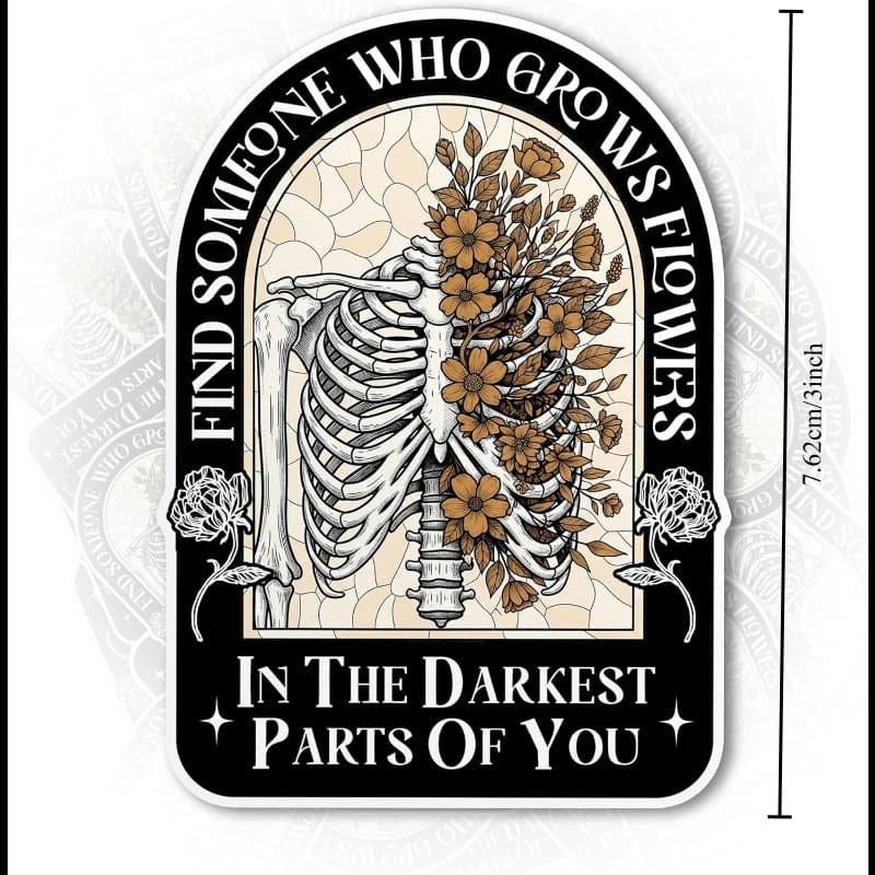 TEMU Who Grows Flowers Stickers - Gothic Floral Skeleton Vinyl Decals - Laptop Decal Water Bottle Phone Case Car Decor - Dark Aesthetic Stickers For Plant Lovers And Gifts
