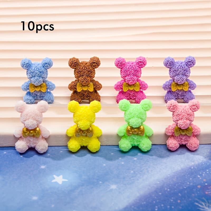 TEMU 10pcs/petal Bow Bear, Wholesale Cream Glue Resin Additions, Perfect For Phone Cases And Keychains- Durable And Fashionable Additions, Creative Personalized Decoration
