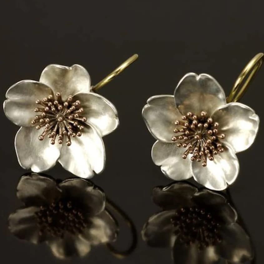 TEMU 2pcs Bohemian Style Floral Earrings - Metal Simulated , Elegant Party Gifts, Comfortable And Durable Fashion Accessories
