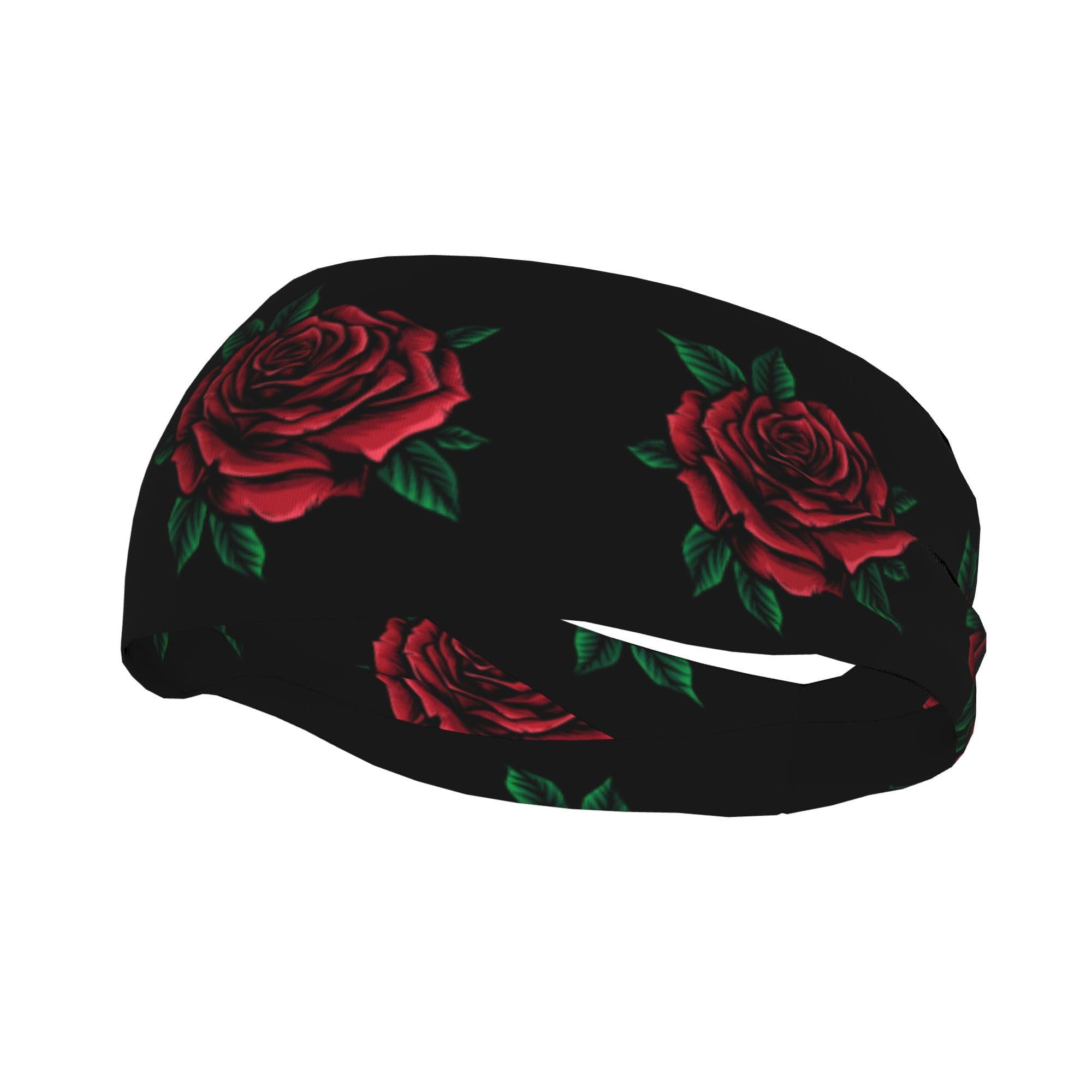 TEMU Biihudu Rose Sports Headband - Non-slip Sweat-wicking Headband With Black/red Rose Pattern & White Accent, For, Boxing, Yoga - Hands- Accessory For & (no Power Required)