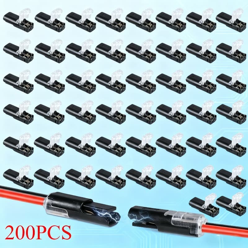 TEMU 200pcs 2-pin 2-way Plug-in Led Wire Connectors Low-voltage Wire With Latches Compact Durable Reliable Contact For Diy Lighting Setup Electricians Lighting Installers